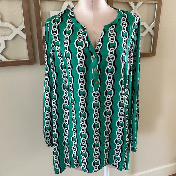 Women’s Iman Green Chain Link Blouse - Picture 1 of 4